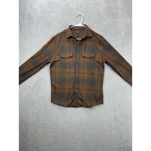 Express Shirt Mens Small Brown Plaid Flannel Button Up Long Sleeve Stretch NEW